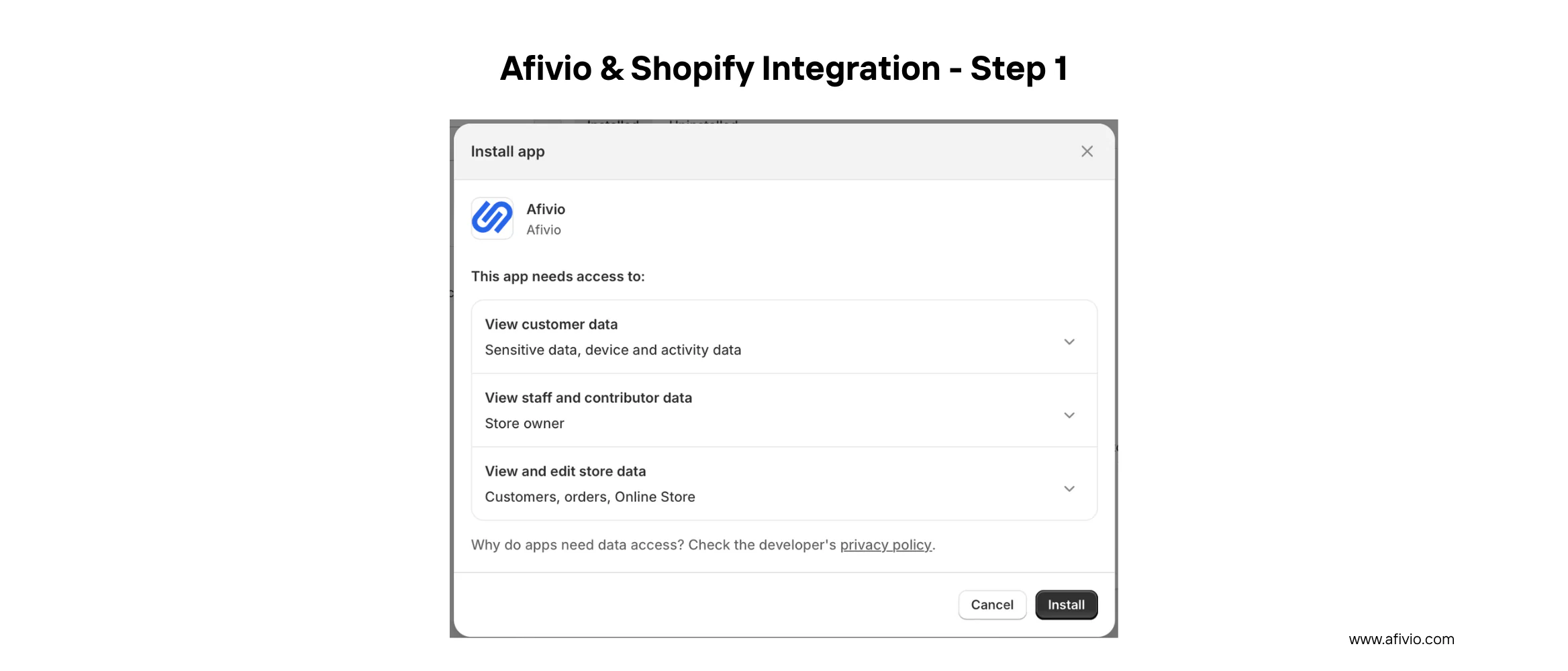 Install Afivio from the Shopify App Store
