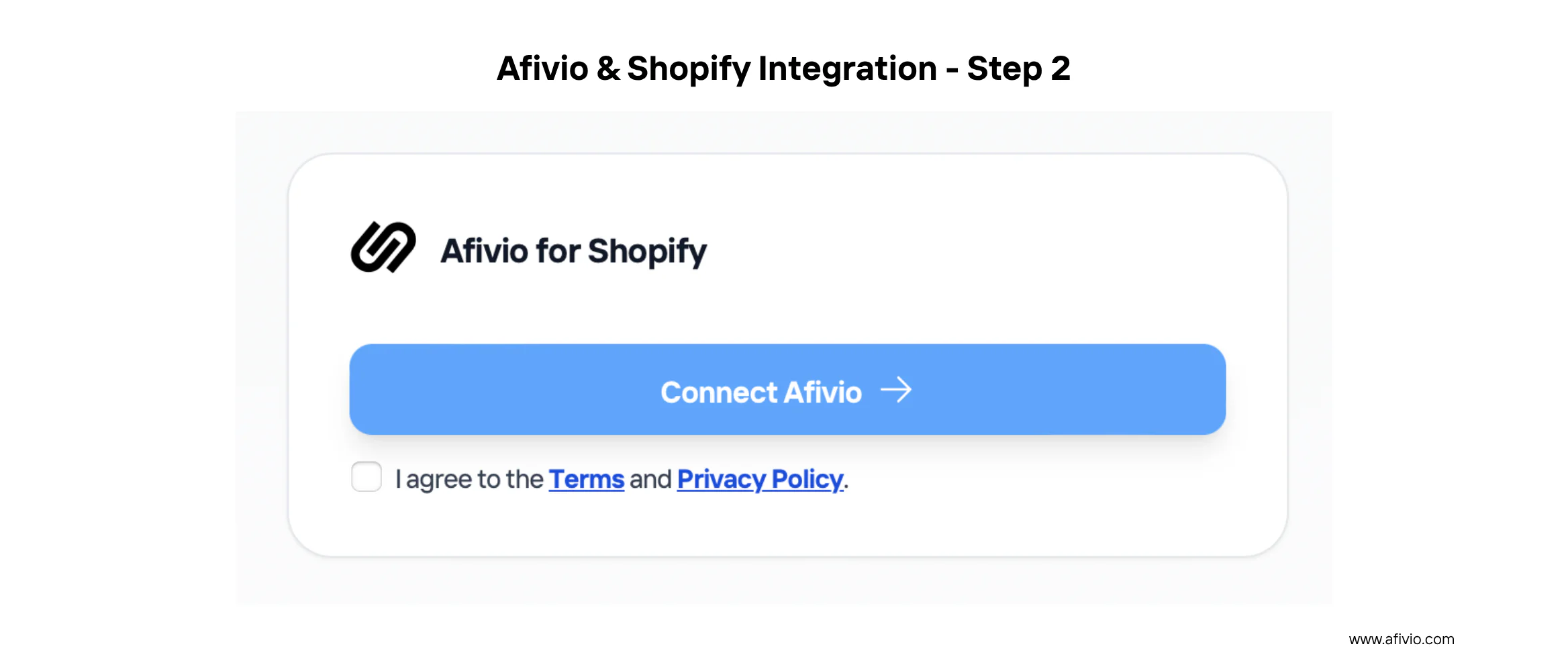 Accept the Terms and Privacy Policy and connect Shopify to Afivio